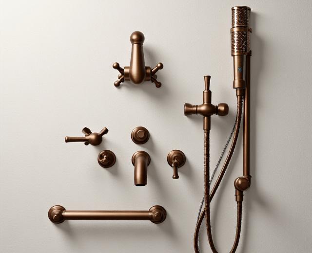 A complete set of bronze bathroom fixtures