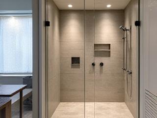 Modern bathroom with a spacious walk-in shower enclosure